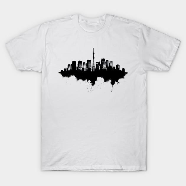 Tokyo cityscape japanese ink art sumi e T-Shirt by Ravenglow